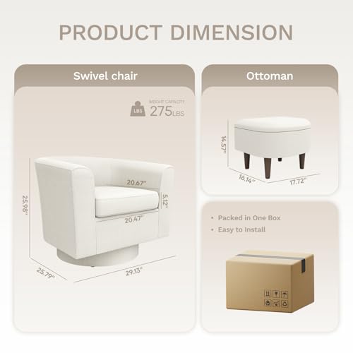 Beige Upholstered Swivel Accent Chair with Ottoman Y917