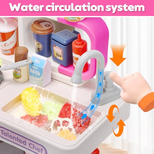 Pink Kids Play Kitchen Set with Sound & Light E9130