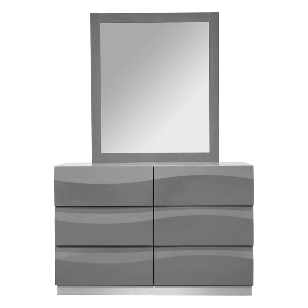 Gray High Gloss Poplar Wood Dresser and Mirror Set P997398