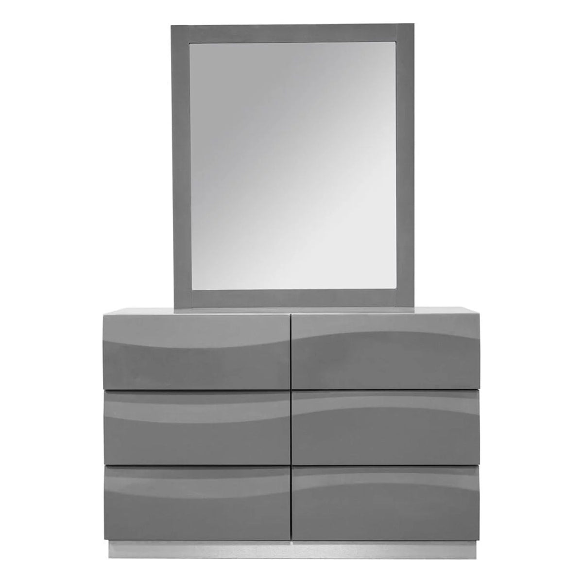 Gray High Gloss Poplar Wood Dresser and Mirror Set P997398