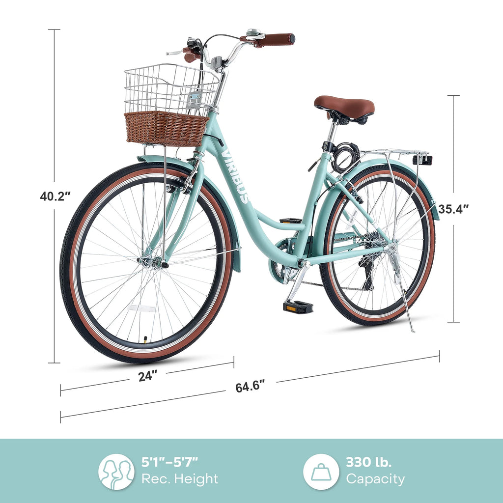 24 Inch 7 Speed Women's Cruiser Bike with Basket E77929