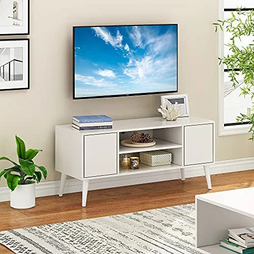 White TV Stand with Storage and Shelves A7750