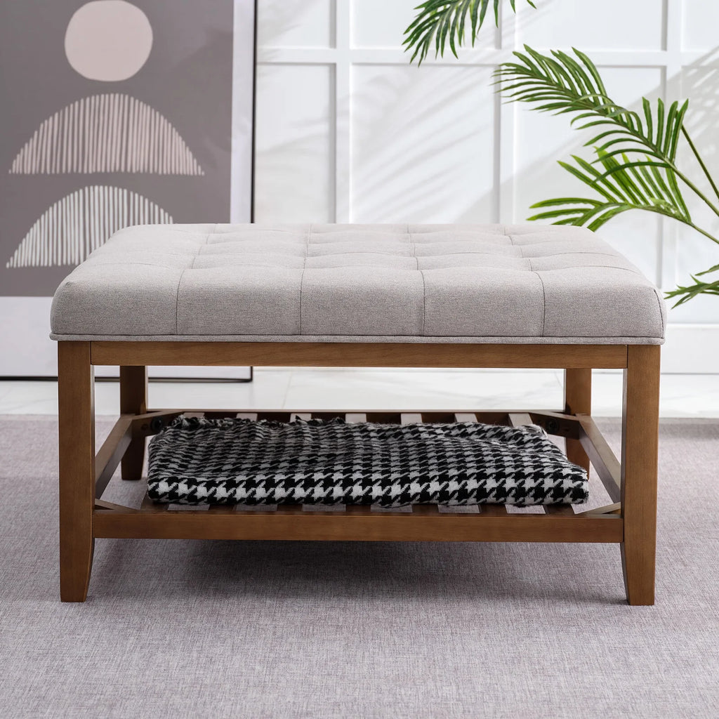 Light Grey Upholstered Wooden Legs Ottoman K393742