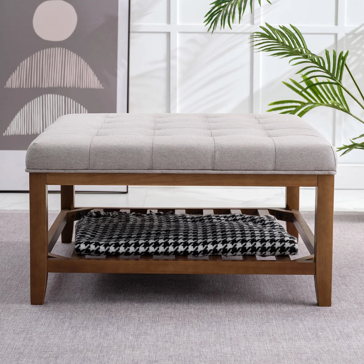 Light Grey Upholstered Wooden Legs Ottoman K393742