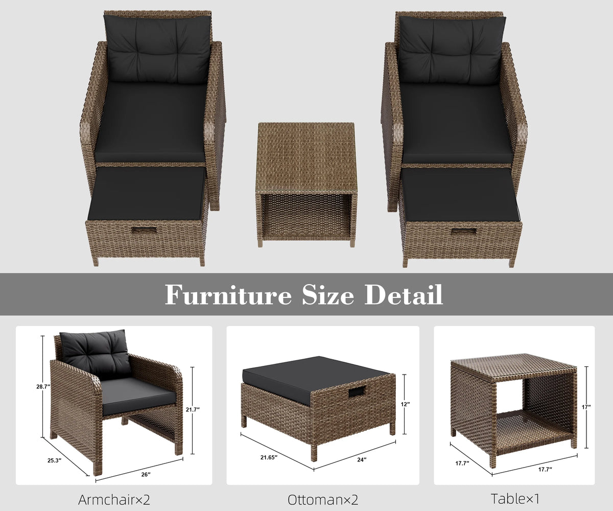 5 Piece PE Wicker Rattan Patio Conversation Set F436