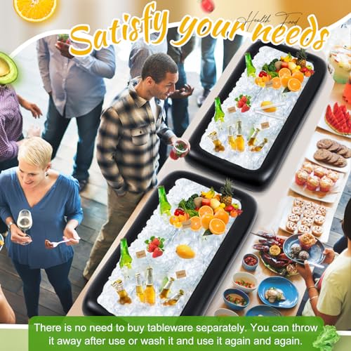 128 Pcs Inflatable Cooler with 2 Serving Bars, Food Cover, Salad Bowl, Utensils, Appetizer Tray, 100 Labels T2760