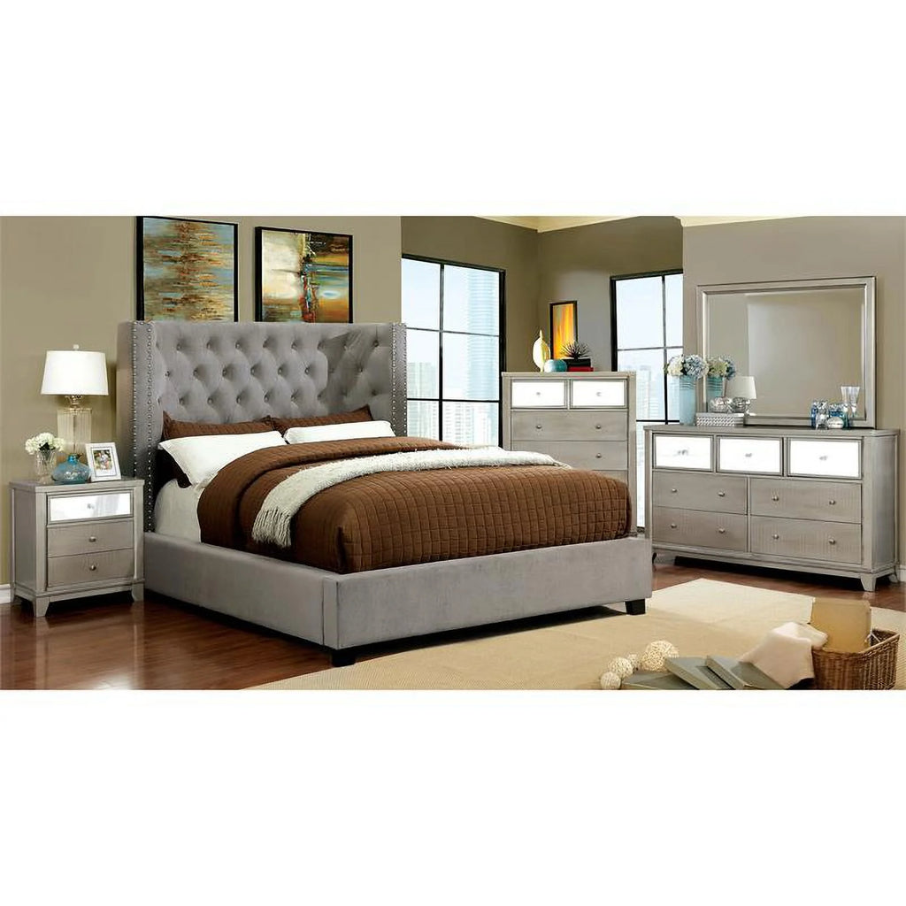 Gray Fabric Wingback California King Bed T7303