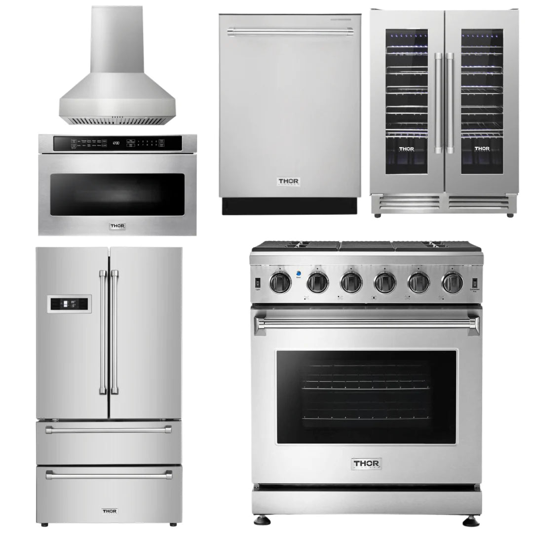 30 Gas Range, Range Hood, Microwave, Refrigerator, Dishwasher, Wine Cooler K61641