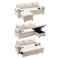 Beige L-Shape Sectional Sleeper Sofa with Storage Chaise C782894