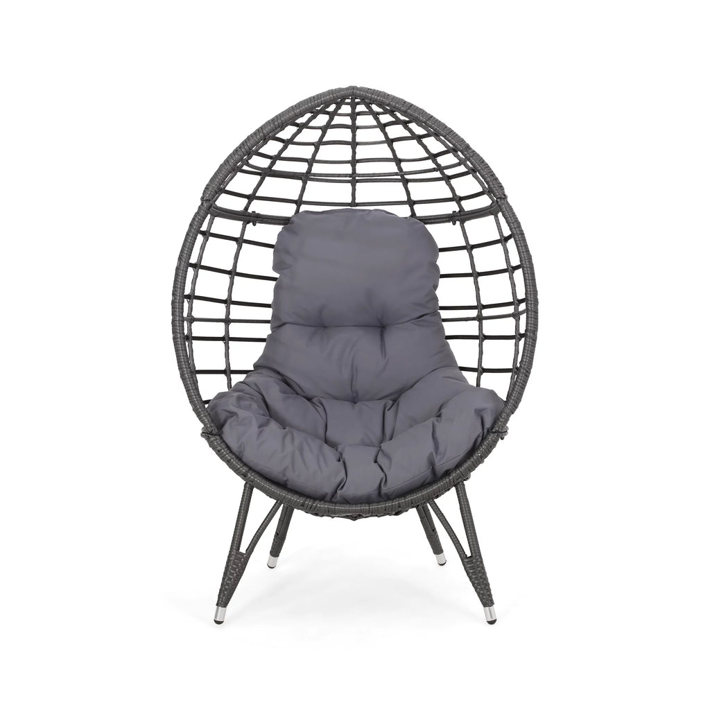 Outdoor Wicker Teardrop Chair in Gray and Dark Gray B581573