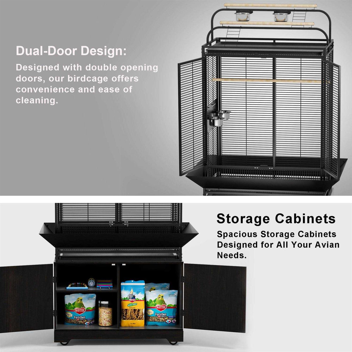 71-Inch Extra Large Bird Cage with Play Top and Rolling Storage Cabinet C88927