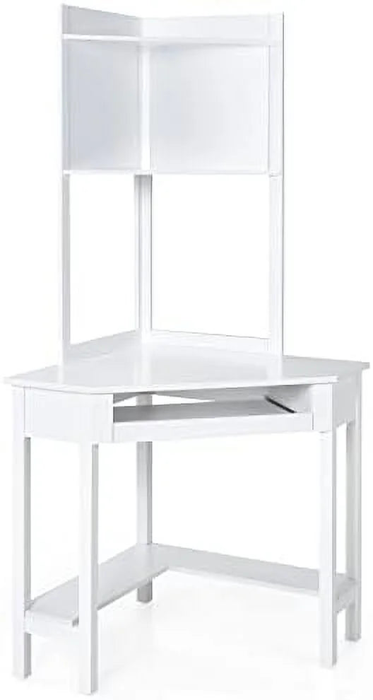 White Corner Computer Desk with Hutch and Shelves V926