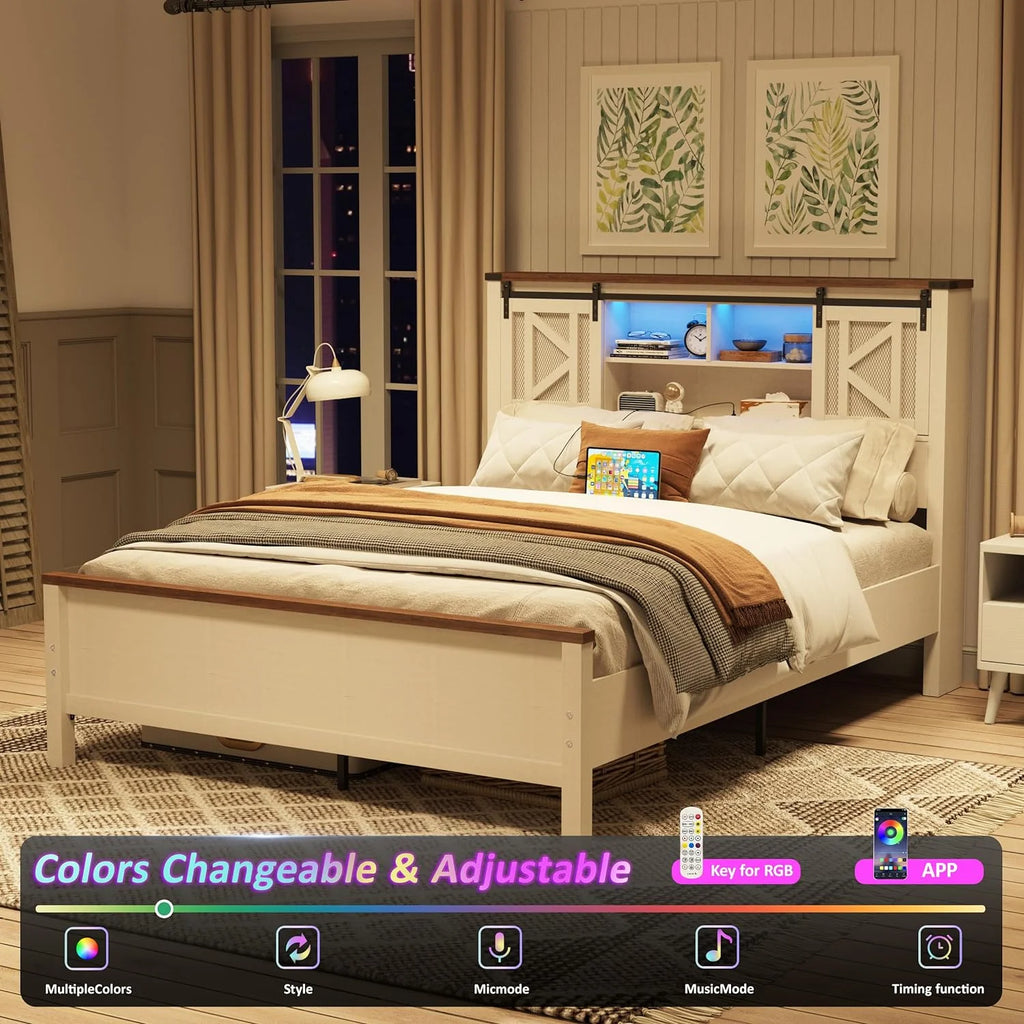 White Queen Size Metal Bed Frame with Headboard and Storage E227669