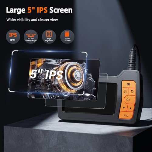 Sewer Inspection Camera, 50FT Semi-Rigid Cable, 5" IPS Screen, IP67, 32G Storage Card, Carrying Case V6120