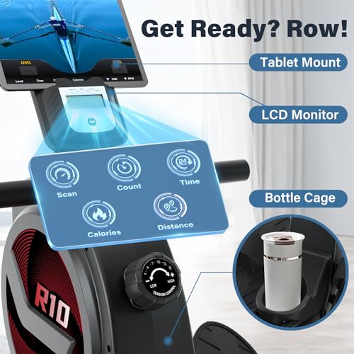 Rowing Machine with 350lb Weight Capacity and LCD Monitor W9635