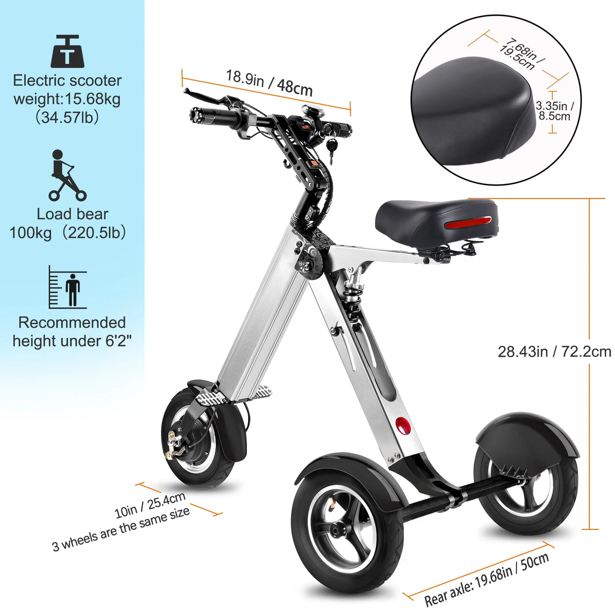 Foldable 3 Wheel Electric Scooter with LED Display Y977