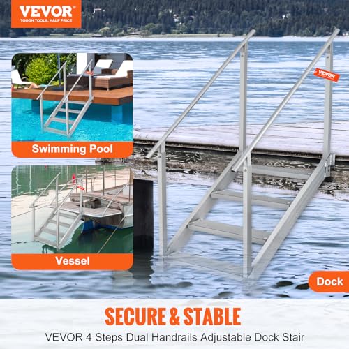 4 Steps 500lbs Adjustable Aluminum Dock Stairs with Handrails L116579