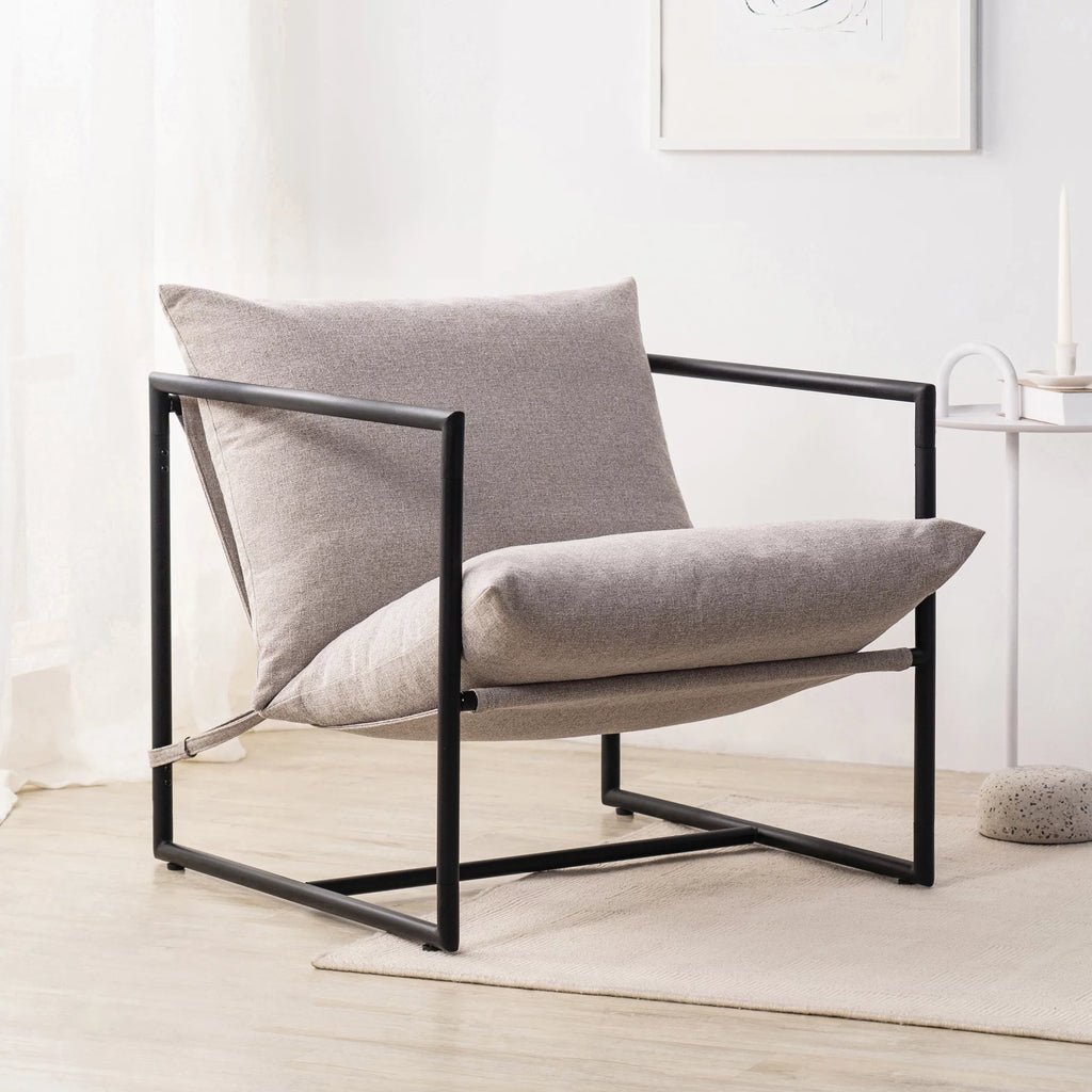 Oatmeal Metal Framed Sling Accent Chair N472579
