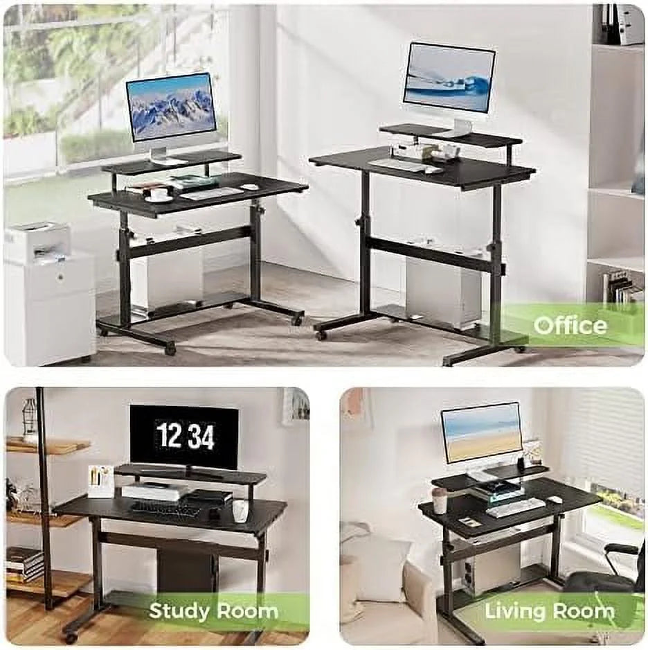 41 Inch Height Adjustable Mobile Standing Desk with Hutch M546074
