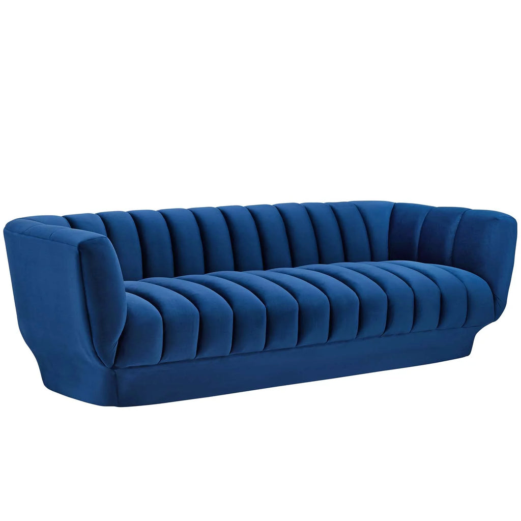 Navy Vertical Channel Tufted Velvet Sofa R65569