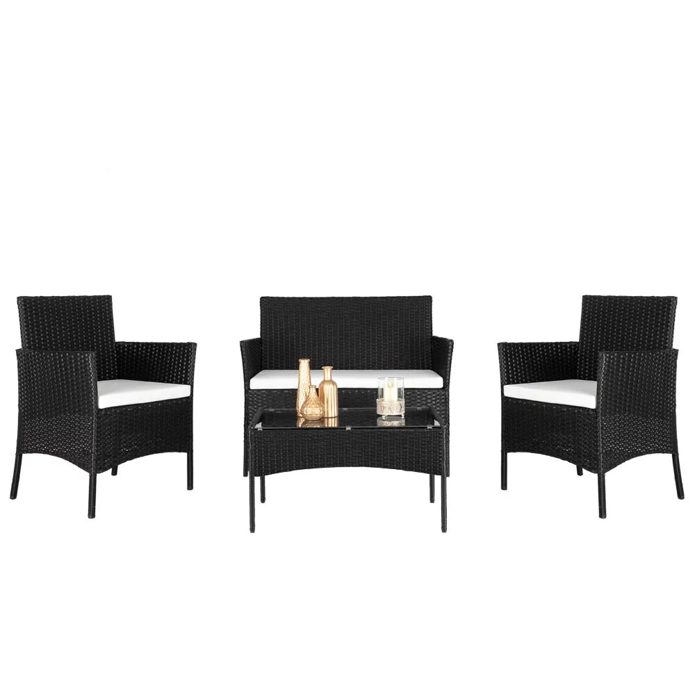 4-Piece PE Wicker Outdoor Conversation Set with Cushions S4993