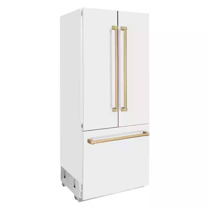 36 in. 3-Door French Door Refrigerator with Champagne Bronze Handles in White Matte Y56464